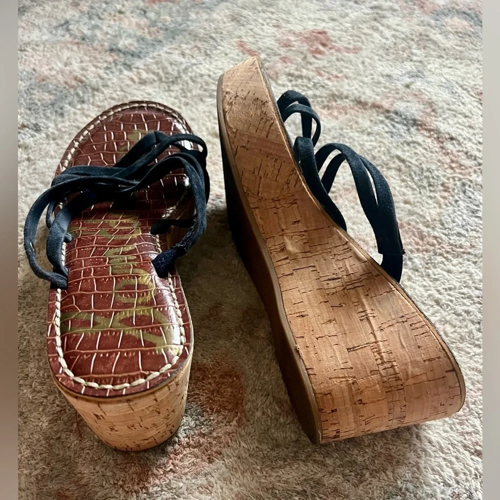 Sam Edelman Navy Wedge Sandals with Cork Heel - Picture 4 of 5